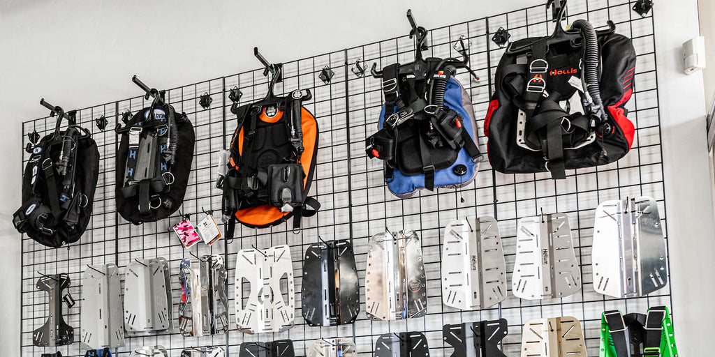 A variety of buoyancy control devices (BCDs)
