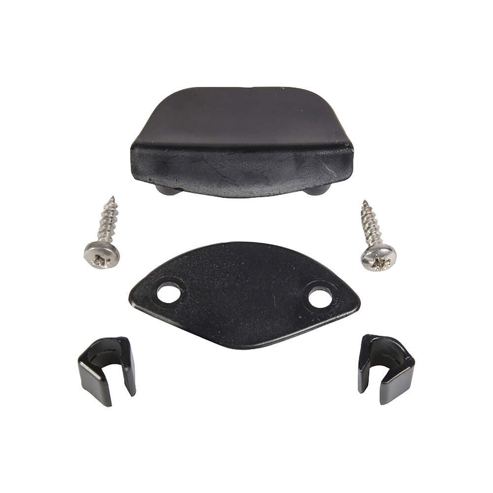 Black hardware pieces and screws.