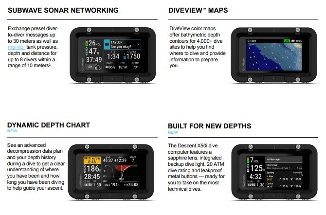 key features of garmin descent™ x50i dive computers