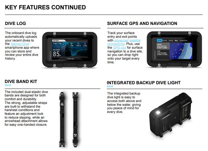 key features of garmin descent™ x50i dive computers