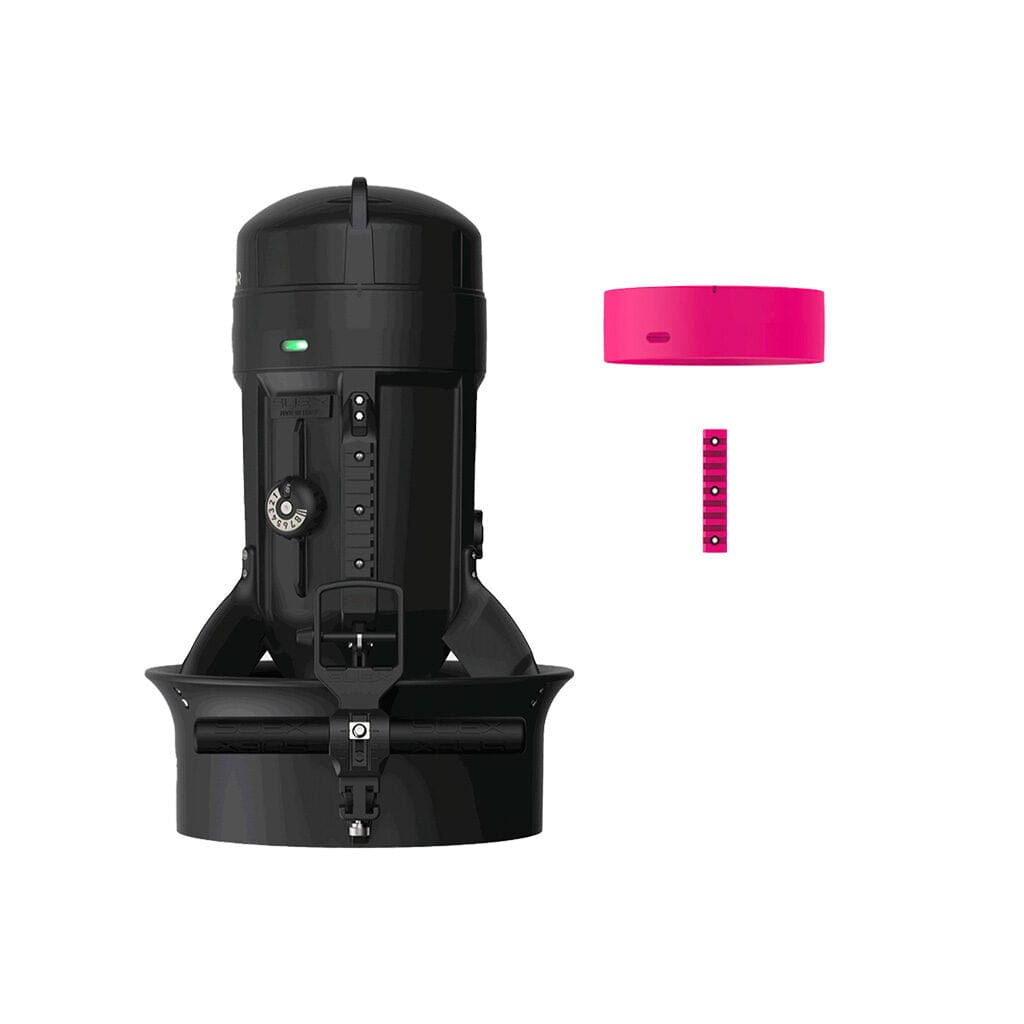 Black device with fuchsia Picatinny kit