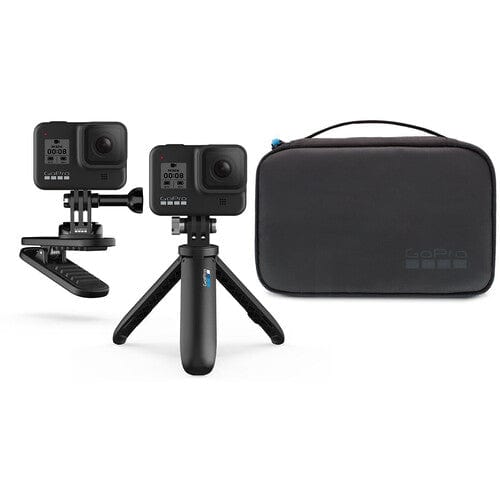 GoPro travel kit with camera, tripod, and case