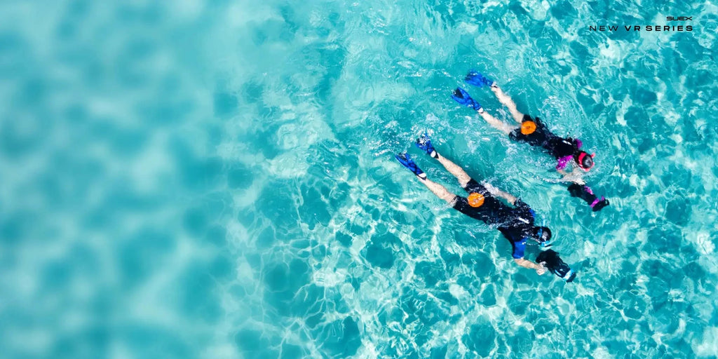 Snorkelers swimming in clear blue water
